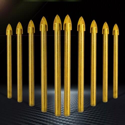 10pcs Titanium Tungsten Carbide Tile Glass Cross Spear Head Drill Bits Carbide Tipped Ceramic Tile Cutter for Masonry Drilling