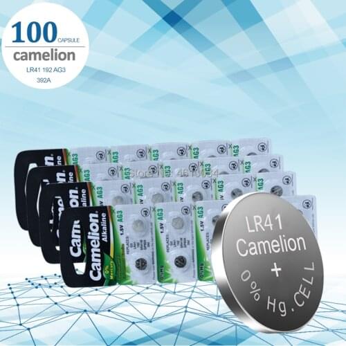 100pcs LR41 Button Cell Batteries Camelion SR41 AG3 G3A L736 192 392A Zn/MnO2 1.5V Lithium Coin Batteries