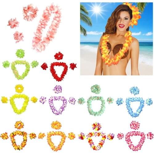 4pcs/set Hawaiian Flowers Necklace Headband Garland Wedding Decorations Beach Tropical Hawaiian Luau Leis Party Supplies