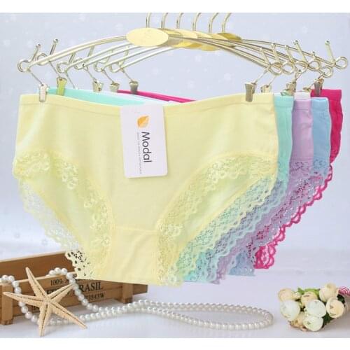 4pcs Laciness Girl Shorts Briefs Modal Cotton Buds Lace Underpants Slim Panties Teenagers