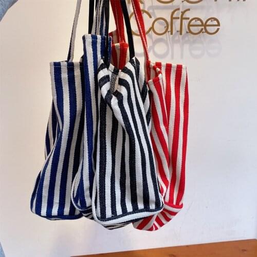 Striped Bag Big Canvas Tote Bag for Women Summer Beach Classical Fabric Soft Large Handbag Female Large Casual Top-handle Bag