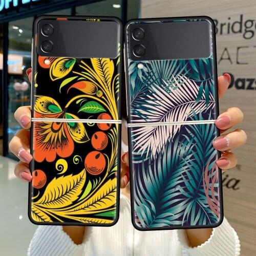 Black Hard Case For Samsung Galaxy Z Flip 3 5G Luxury PC Shockproof Phone Cover ZFlip 3 Bumper Fundas Bohemian Flowers Print Sac