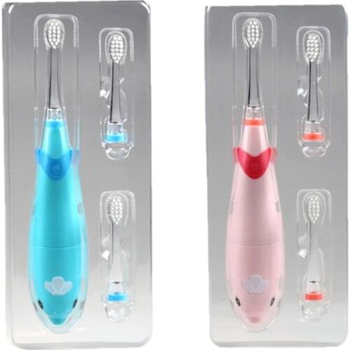 Kids Sonic Toothbrush Electric Brush Waterproof Musical Dolphin Shape LED Light 2 Minutes Remind Dental Care for 3