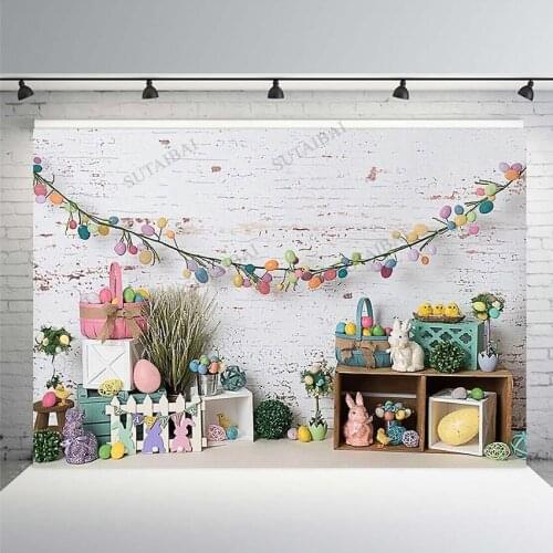 Easter Bunny Backdrops Colorful Eggs Rabbit Baby Birthday Party Portrait Photography Backgrounds For Photo Studio Photocall