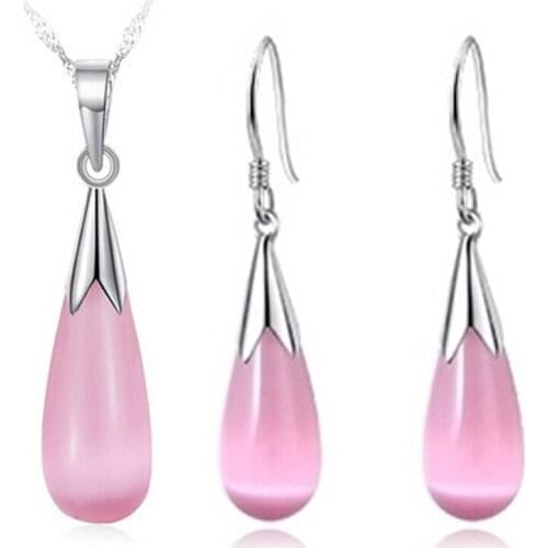 925 Sterling Silver Jewellry Sets With Waterdrop White Opal Stone