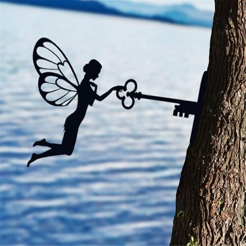HOT Metal Fairy Garden Stake Art Silhouette Decoration Exquisite Tree Ornament for Home Courtyard Lawn