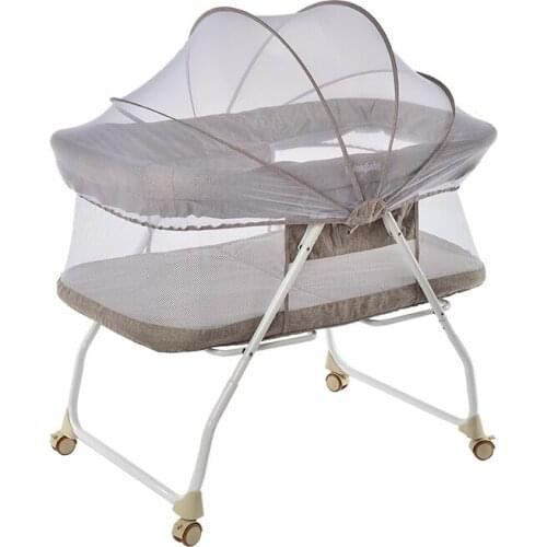 Portable Newborn Baby Crib With Port Bag & Mosquito Net, Folding Infant Travel Cot, 4 Wheels Simple Bassinet