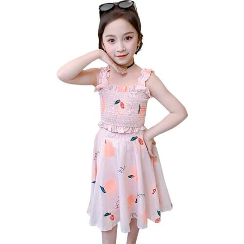 Summer Dress For Girls Sleeveless Party Dress For Girls Cartoon Print Children Draped Dresses Teenage Costume For Girls