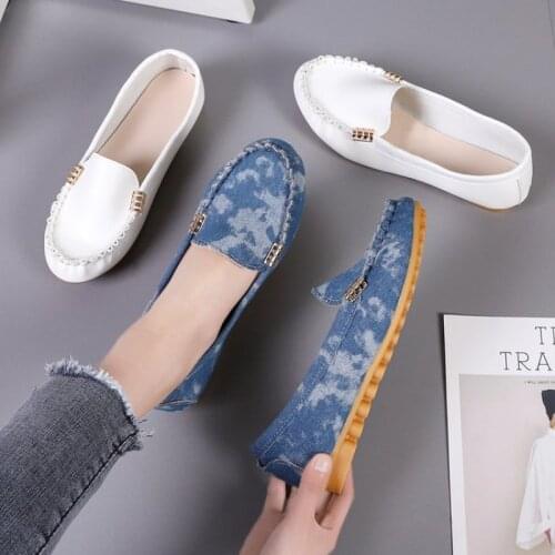Womens Non Slip Flat Shoes Autumn Flat Loafers 2021 Summer Soft Round Toe Breathable Denim Slip on Shoes Ladies Zapatos Mujer
