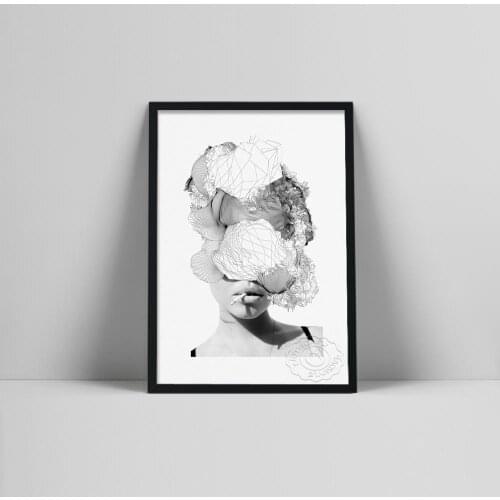 Lorelei Abstract Digital Collage Posters Prints Black White Woman Smoking Photography Scandinavian Modern Poster Cigarette Girl