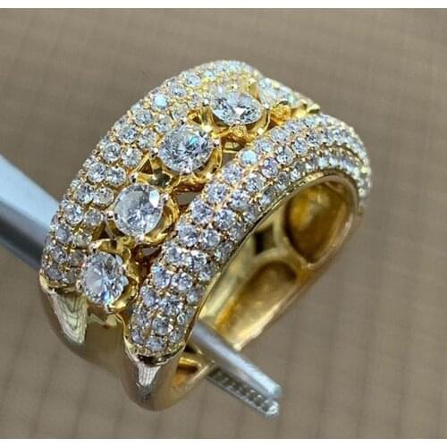 Fashion Dazzling Micro Pave CZ Rhinestone Rings Gorgeous Yellow Gold Color Iced Out Bling Hip Hop Rings For Womens Jewelry Gift