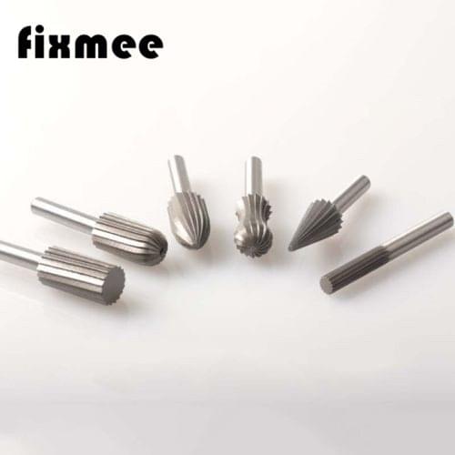 Fixmee 6pcs Carbide Cutter Rotary Burr Set CNC Engraving Bit Rotary File Bur Grinding Shank 6mm 1/4" For Dremel Rotary Tools