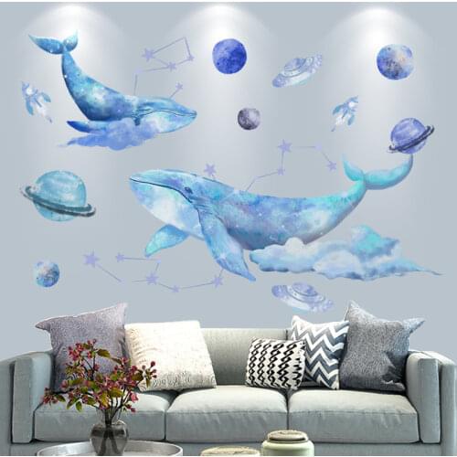 Whale Animal Wall Stickers DIY Planets UFO Wall Decals for Kids Rooms Living Room Nursery House Decoration