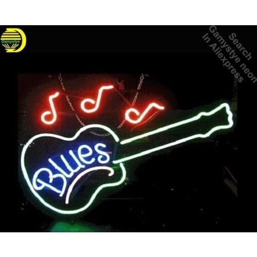 Blues Guitar Music Neon Sign Gift Handcrafted Neon Bulbs Sign Glass Tube Iconic Decorate Wall Lamp signs personalized Advertise