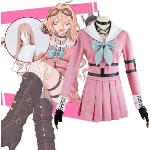 New Danganronpa V3 Cosplay costumes Iruma Miu uniform Anime costume Top+ Skirt + Necklace + Belt + Gloves Socks+Wig Harmony
