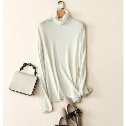 Autumn winter new style cashmere merino wool turtleneck sweater women warm casual solid color long sleeve white pullovers
