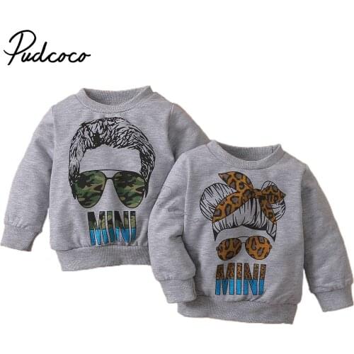 Little Boys Girls Autumn Hoodie, Toddlers Glasses Head Portrait Letter Printing Long Sleeve Round Collar Tops Casual Clothes