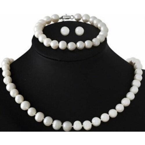 Genuine 8-9mm Freshwater Cultured Pearl Necklace Bracelet & Earrings Set AA