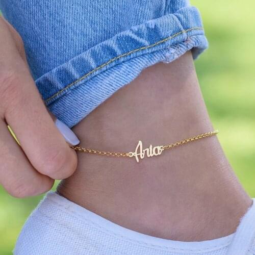 Persoanlized Stainless Steel Custom Name Anklet Heart Nameplate Leg Chain Ankle Bracelet Cheville Gold Color Synoke Boho Jewelry