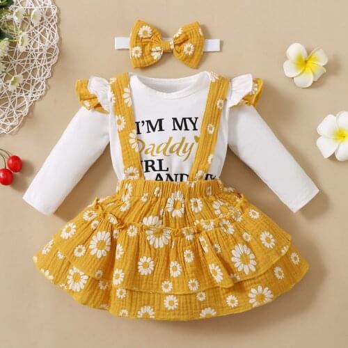 Newborn Dress Baby Girl Dress Letter Print Romper + Daisy Ruffle Suspender Skirt Fashion Long Sleeve Spring AutumnToddler Dress