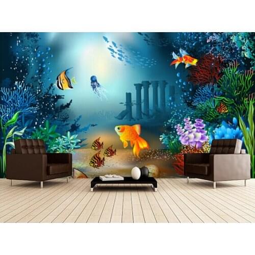 Custom childrens wallpaper,Underwater World,3D cartoon photos for childrens bedroom boy girl room wall waterproof wallpaper