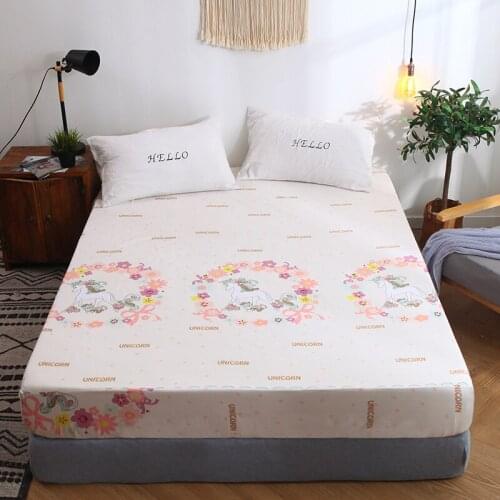 BedCover Simplicity Pure Pattern Printing Brushed Fitted Sheet Mattress Cover With Elastic Band Soft Bedding Linens Home Textile
