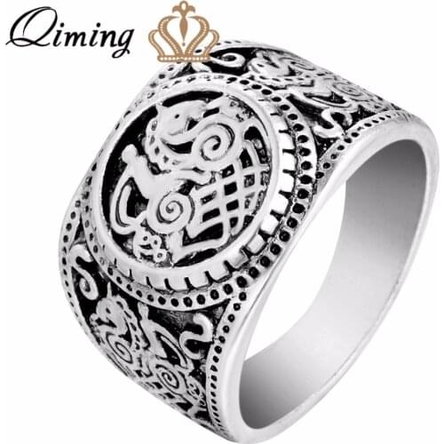 QIMING Size 9 Statement Womens Ring Female Male Handmade Slavic Viking Religious Vintage Jewelry Men Rings Birthday Gift