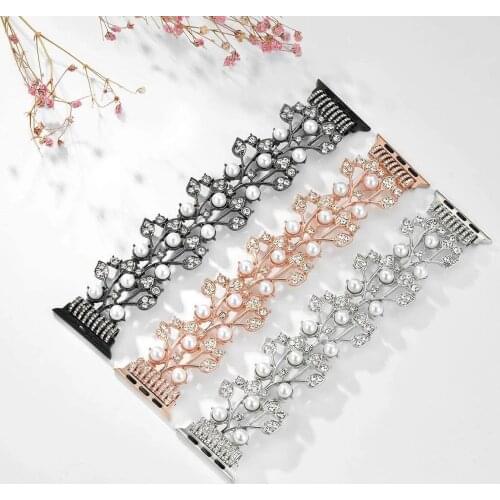 Watchband for apple watch band 44mm 42mm 40mm 38mm Elastic Pearl Beaded Bracelet Replacement Cuf Wristband iwatch series 5 4 3 2