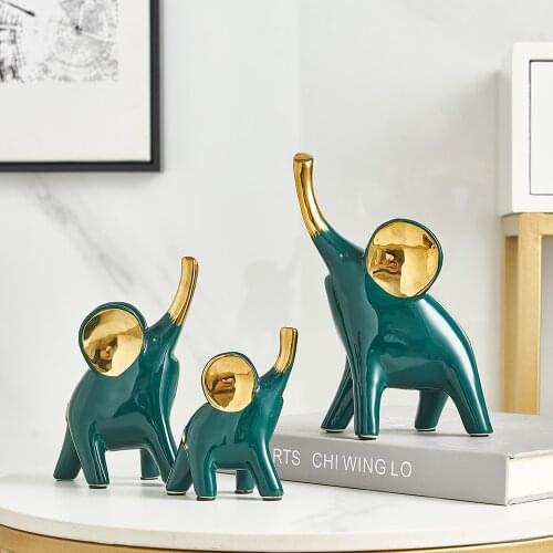 Feng Shui Elephant Family Statue Ceramic Animal Sculpture Nordic Home Decor Bird Statue Living Room Decor Animal Craft Ornaments