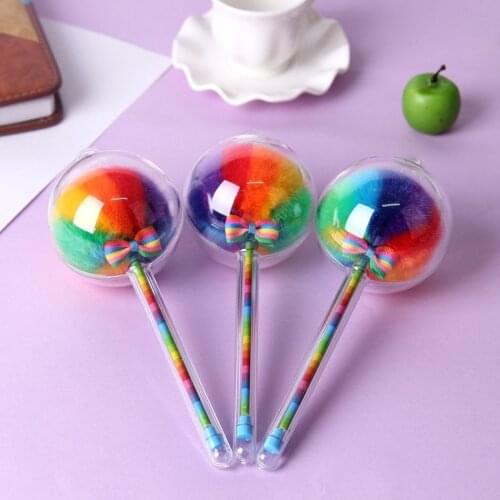 1Pcs Promotional Kawaii Creative Color Gel Pens with Fluffy Ball for Decoration Stationery School Supplies