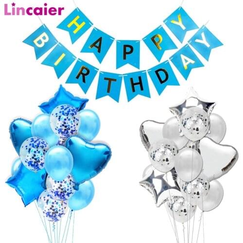 Blue Happy Birthday Banner Balloons Decoration Baby Boy Kids Party Supplies Adult Garland Favors First 1st 1 2 3 4 5 6 7 8 9 10