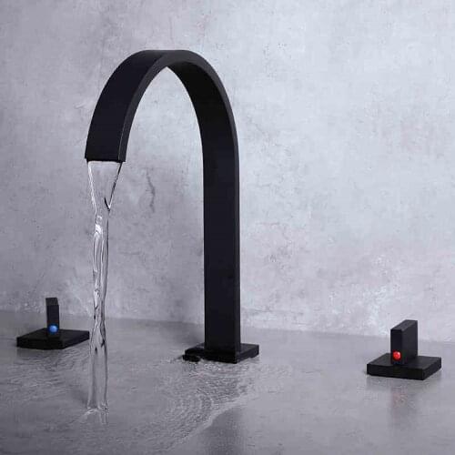 Widespread Basin Faucet Bathroom Sink Tap Brass Black 8 Inch Three Holes Square Brass Decked Crane Gold Chrome