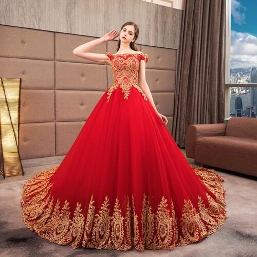 Wedding Dress Boat Neck Luxurious Off The Shoulder Embroidery New Lace Up Floor-Length Plus Size Wedding Gowns For Women G292