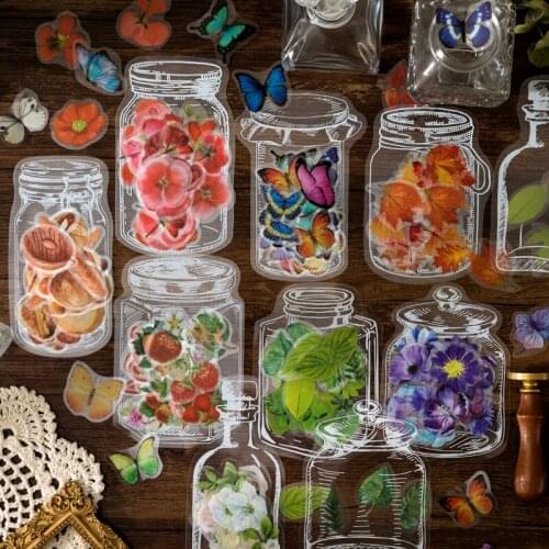 35pcs/pack Vintage Bottle Flowers leaves Butterfly PET sticker package DIY diary Journal decoration sticker album scrapbooking