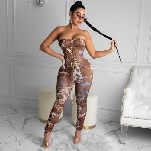 Womens Clothes Sleeveless Sexy Strapless Tube Top Print Fashion Summer New Fashion Women Bodysuit Overalls Female jumpsuit