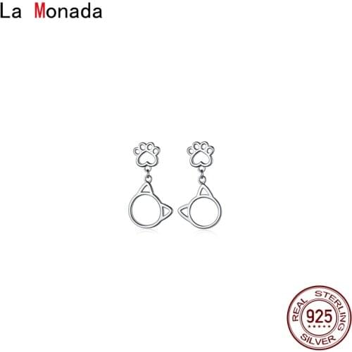 La Monada Small Stud Earrings For Women 925 Sterling Hollow Cat Animal Woman Earring Hanging Silver 925 Earring Jewelry Female