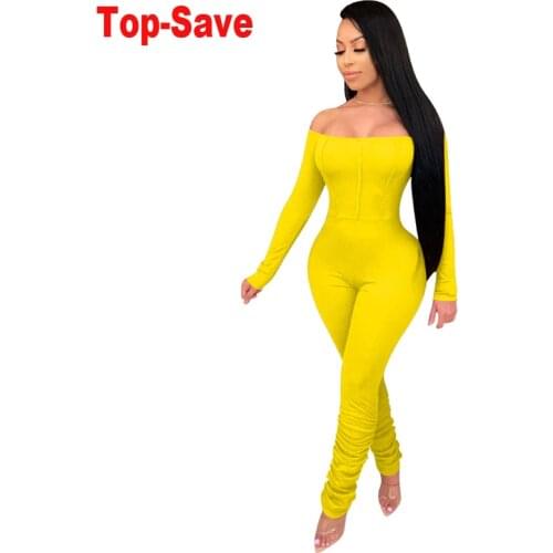 Off The Shoulder Bodycon jumpsuits For Women 2020 Autumn Winter Black Red Yellow Ladies Rompers Long Sleeve Bandage Overalls