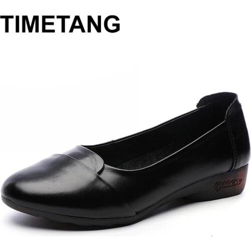 TIMETANGspring new single shoes women flat leather shoes shallow mouth work shoes professional upper layer cowhide womens shoes