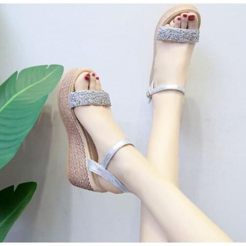 Women Knit Wedge Sandals Female Fairy Style Flat Platform High Heels Open Toe Platform Womens Shoes