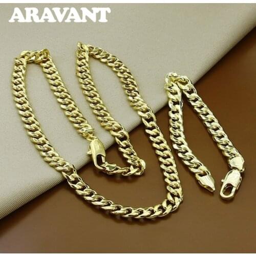 Gold Jewelry Set For Men 925 Silver Necklace Bracelet Chains Jewelry