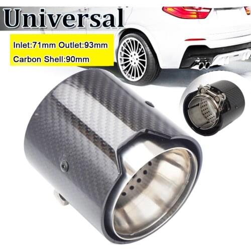 1 Piece Glossy Universal 100% Real Carbon Fiber Exhaust tip71MM Air inlet OD 93MM OUT For M Performance exhaust pipe