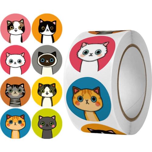 100-500pcs Cute Stickers Cat Animal Cartoon Label Gifts Decoration School Reward Encourage Child Stationery Thank You Stickers