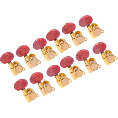 12Pcs 12Right Gold Acoustic Guitar Machine Heads Amber Pearl Buttons