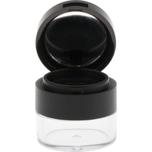 3G Mini Empty Makeup Loose Powder Case Travel Round Plastic Blush Glitters Container Jar Box with Sifter & Mirror Black