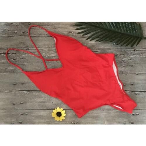 40GC Women Summer Backless Bandage Strappy Solid Color One-piece Swimsuit Swimwear