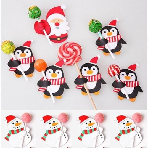 50 Pcs/Set Christmas Party Lollipop Cards Xmas Parcel Packing Decorative Card Santa Claus Snowman Penguin Patterned Lolly Card