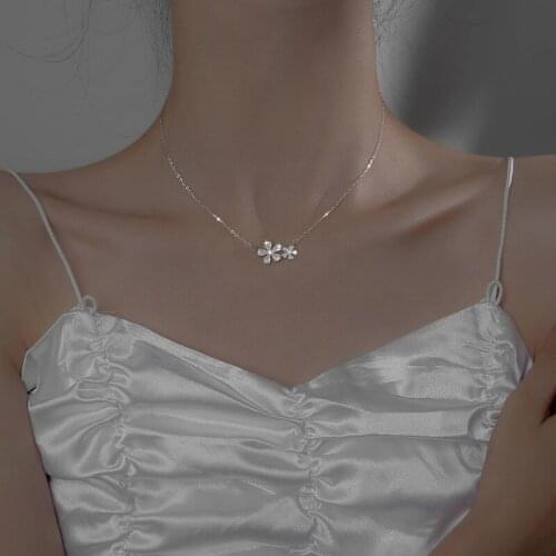 925 Sterling Silver Crystal Flower Charm Pendant Choker Necklace For Girl Women Statement Wedding Party Jewelry dz803