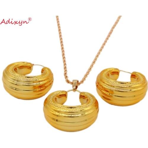 Adixyn Round Earrings/Pendant/Necklace Gold Color Jewelry Set For Women Gifts N031913a