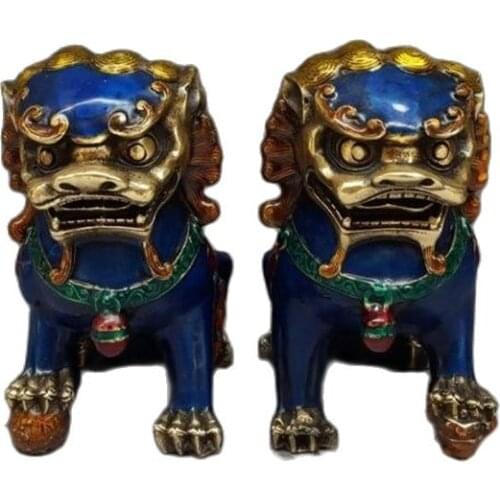 Antique copper lion lion on a cloisonne decorative antique bronze collection craft Home Furnishing decorations