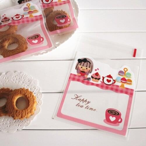 Free shipping little pink girl decoration cookie/candy/dessert bag gift packing plastic self adhesive bags kids favor supply